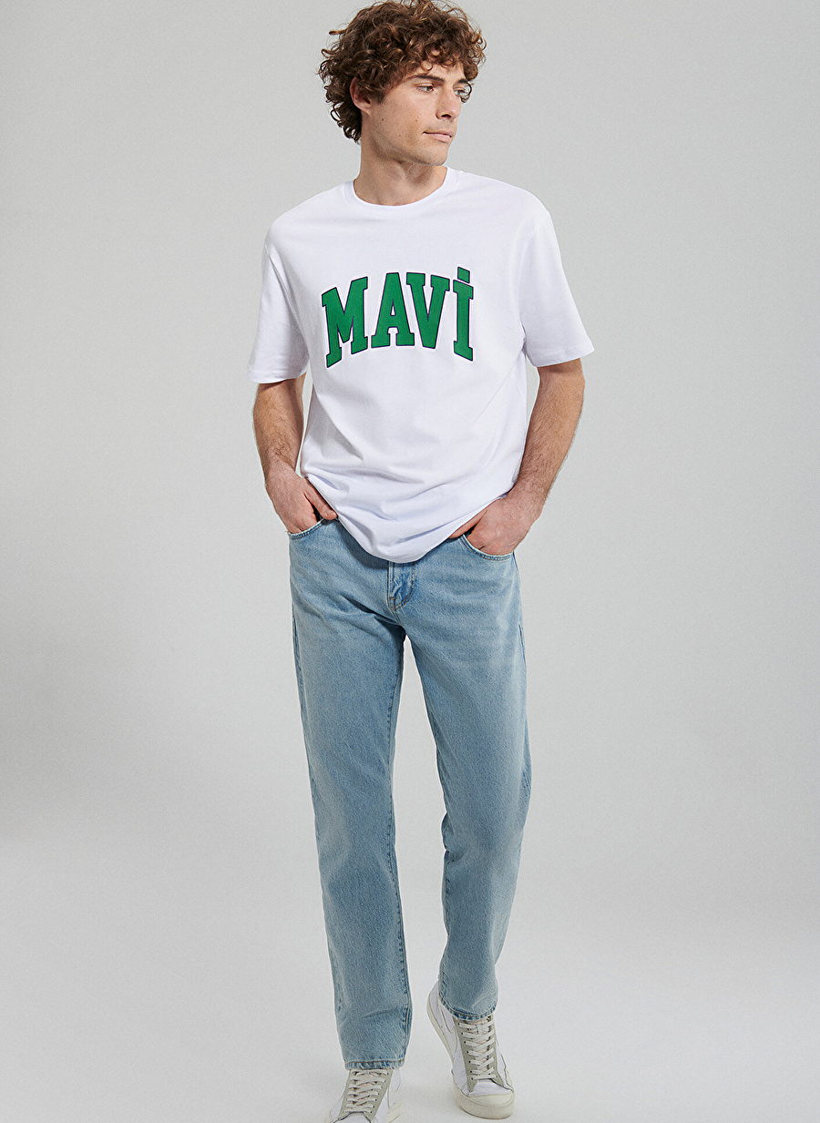 Mavi Bisiklet Yaka Düz Beyaz Erkek T-Shirt M0611711-620_MAVİ LOGO TİŞÖRT