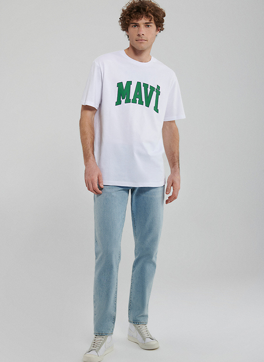 Mavi Bisiklet Yaka Düz Beyaz Erkek T-Shirt M0611711-620_MAVİ LOGO TİŞÖRT