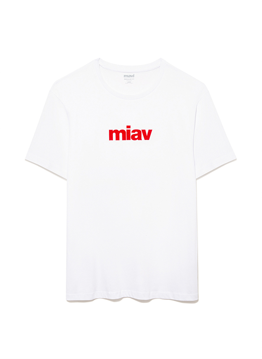 Mavi Bisiklet Yaka Baskılı Beyaz Erkek T-Shirt M067153-622_MİAV BASKILI TİŞÖRT