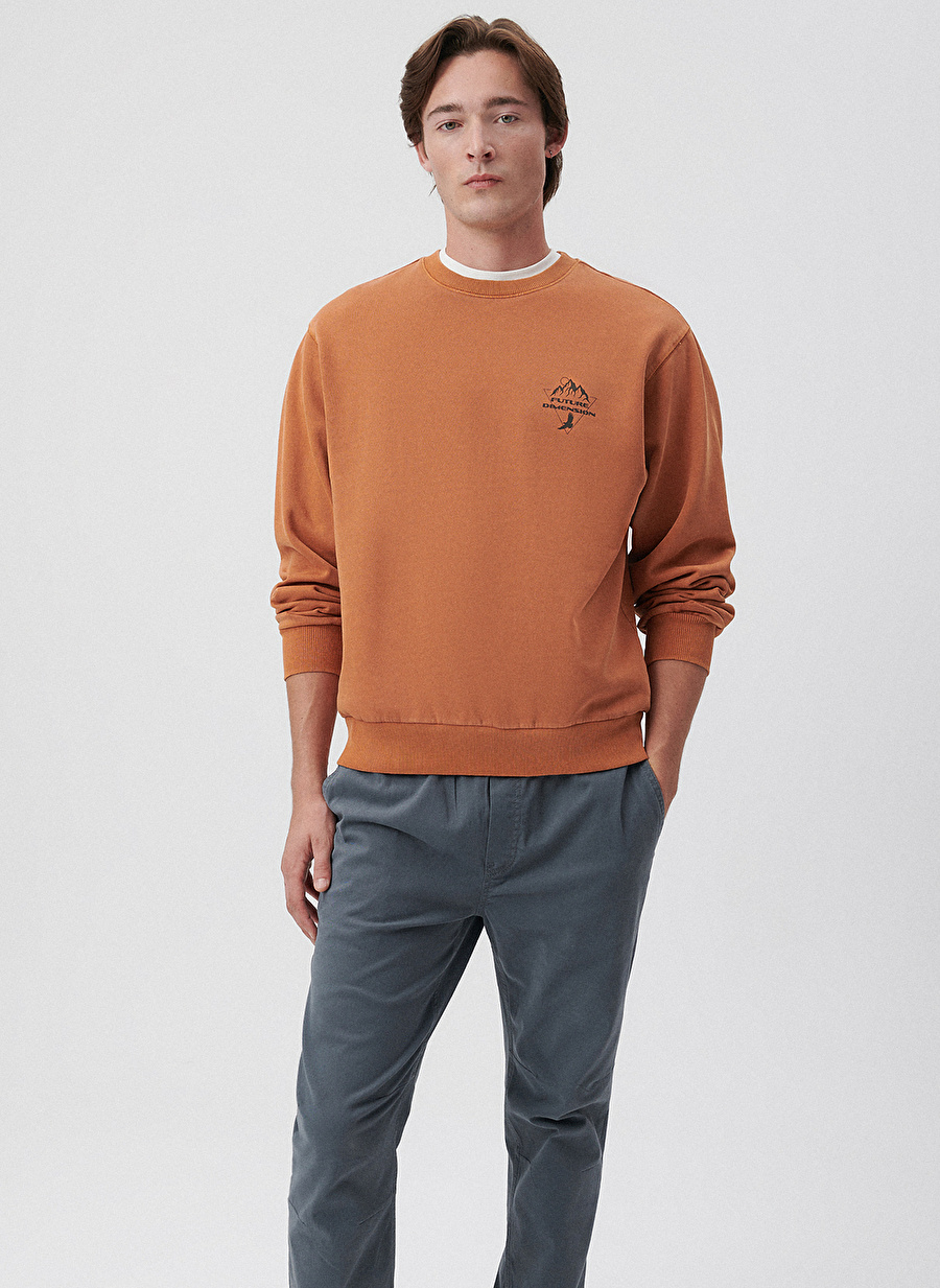 Mavi Kapüşon Yaka Kahve Erkek Sweatshırt M0S10009-81216_BASKILI SWEATSHIRT