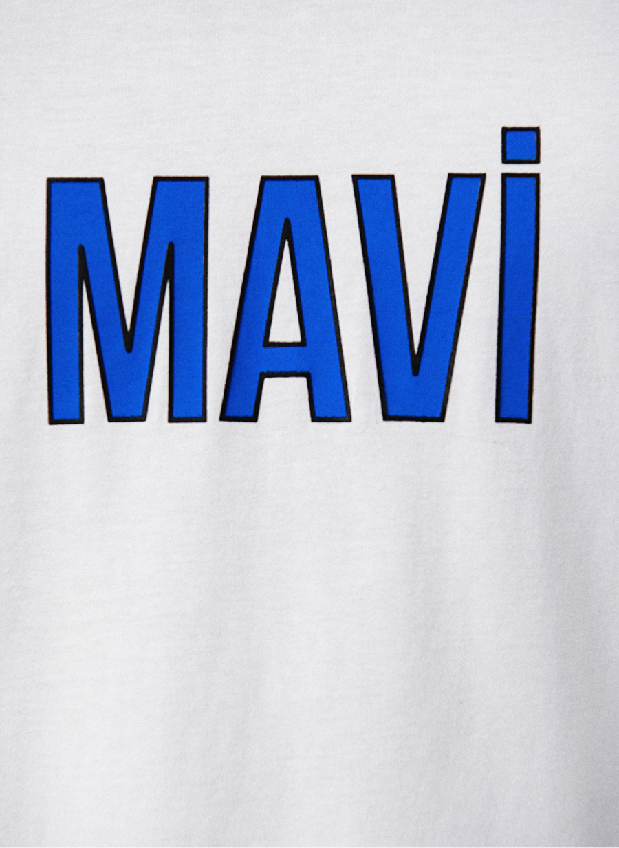 Mavi Bisiklet Yaka Düz Beyaz T-Shirt M066842-620_MAVİ LOGO TİŞÖRT_3