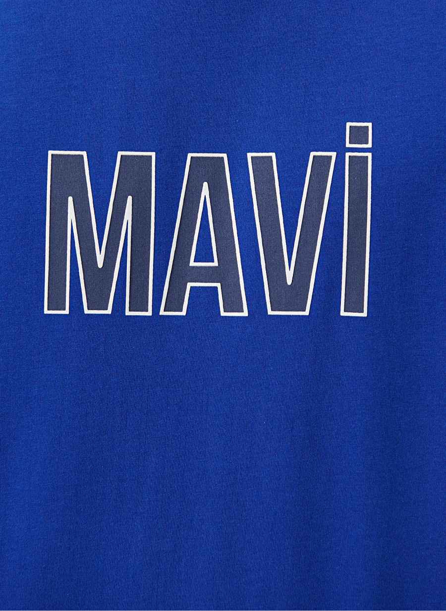 Mavi Bisiklet Yaka Düz Saks T-Shirt M066842-70896_MAVİ LOGO TİŞÖRT_4