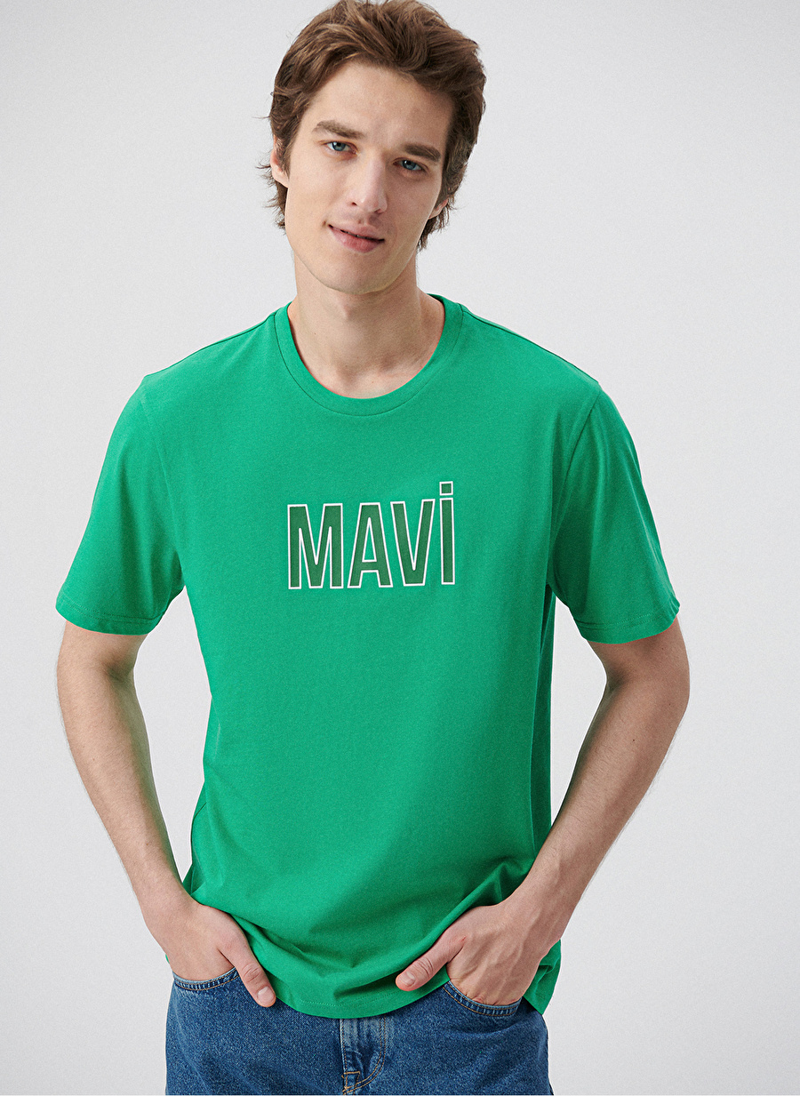 Mavi Bisiklet Yaka Düz Yeşil T-Shirt M066842-71794_MAVİ LOGO TİŞÖRT_1