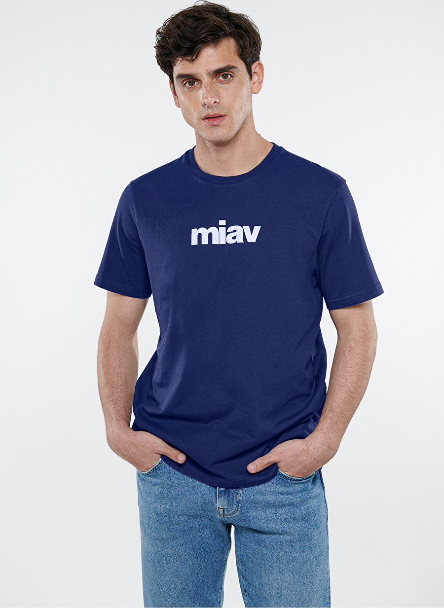 Mavi Bisiklet Yaka Baskılı Saks T-Shirt M067153-70722_MİAV BASKILI TİŞÖRT