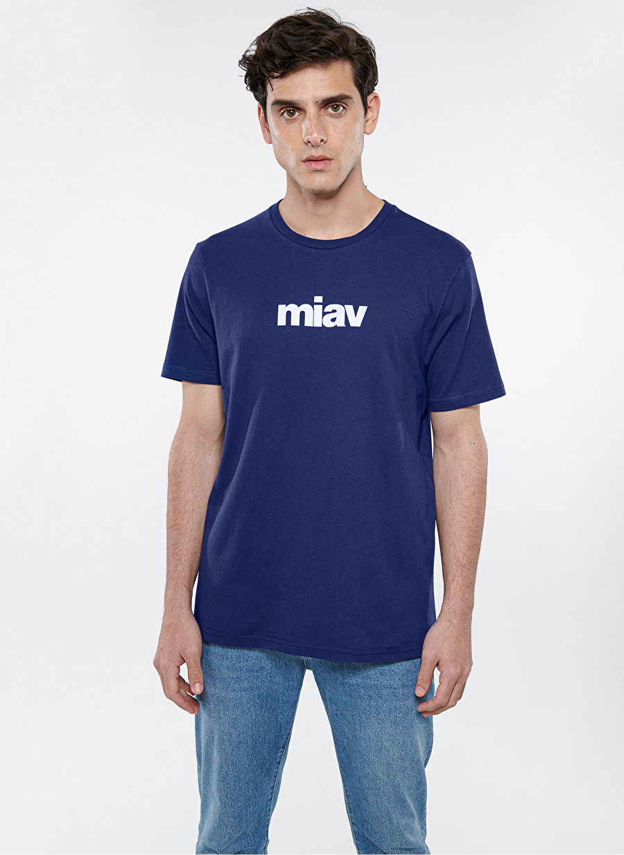 Mavi Bisiklet Yaka Baskılı Saks T-Shirt M067153-70722_MİAV BASKILI TİŞÖRT_1