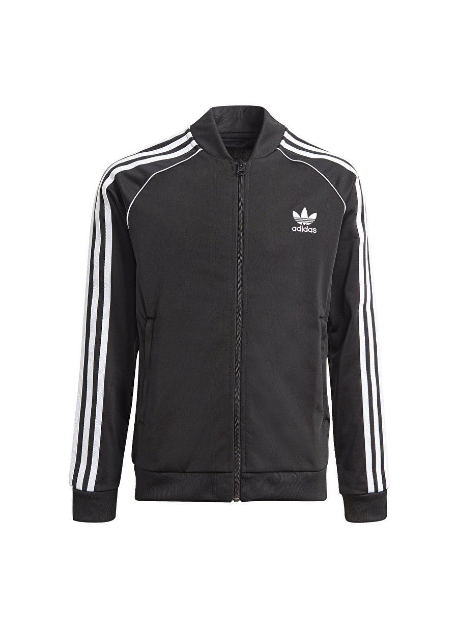 adidas Siyah Erkek Çocuk Fermuarlı Uzun Kollu Düz Eşofman Üstü GN8451 SST TRACK TOP