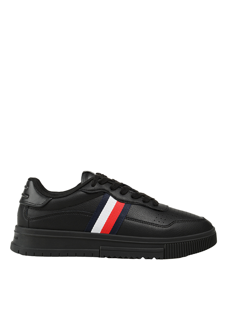 Tommy Hilfiger Siyah Erkek Deri Sneaker SUPERCUP LEATHER STRIPES