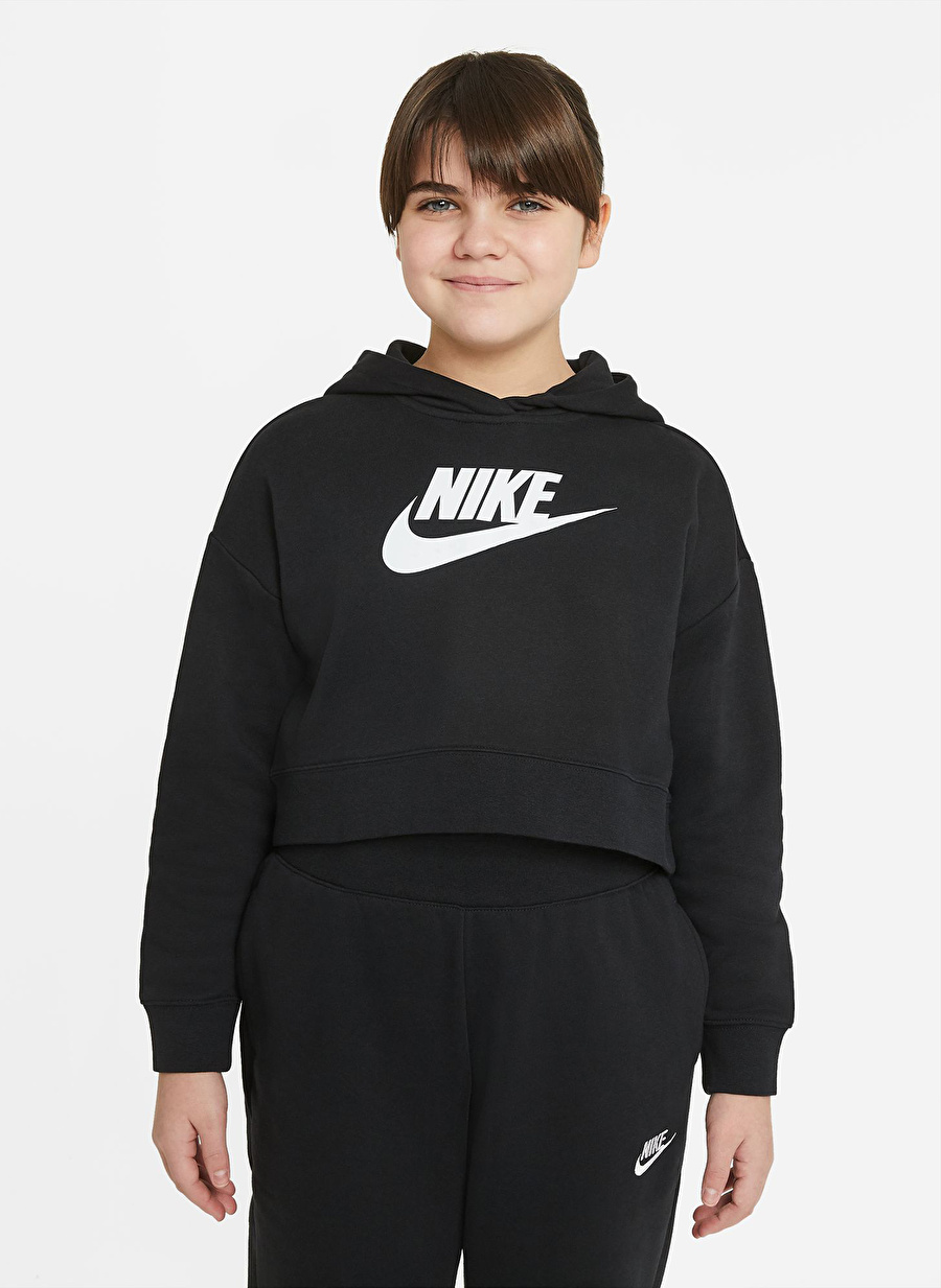 Nike Siyah Kız Çocuk Hoodie Sweatshirt DC7210-010 G NSW CLUB FT CROP HOODI