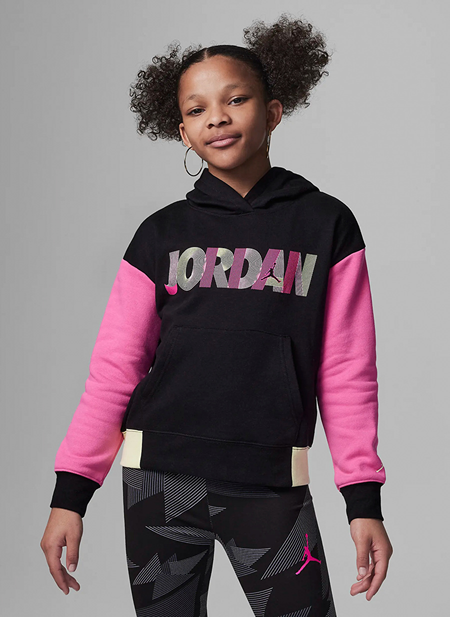 Nike Çocuk Siyah Kapüşonlu Baskılı Sweatshirt 45C595-023 JDG GIRLS FUNDAMENTIAL P