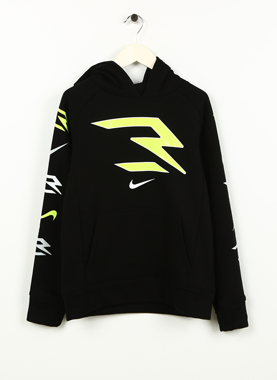 Nike Çocuk Siyah Kapüşonlu Baskılı Sweatshirt 9Q0523-023 RWB TICKER TAPE HOODIE