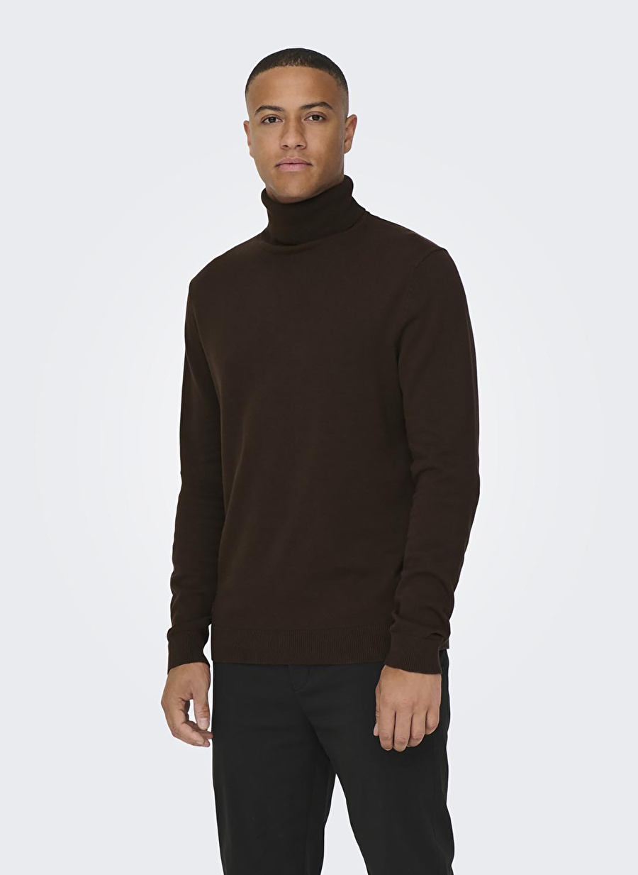 Only & Sons Dik Yaka Normal Düz Bordo Erkek Kazak 22014750_ONSALEX 12 ROLL NECK KNIT