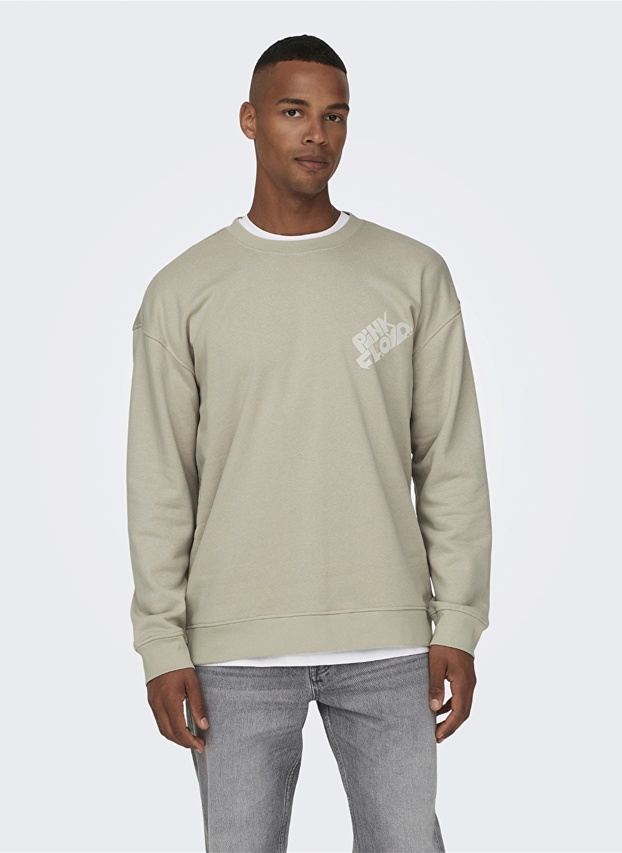 Only & Sons Krem Erkek O Yaka Baskılı Sweatshirt 22027056_ONSPINK FLOYD RLX CREW NEC