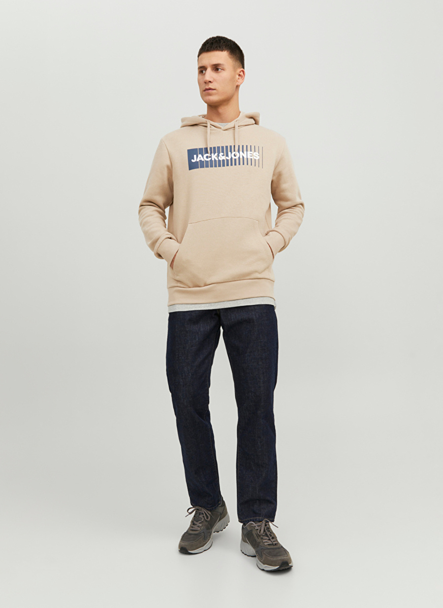 Jack & Jones Kapüşon Yaka Bej Erkek Sweatshırt 12233599_JJECORP LOGO SWEAT HOOD PL_3