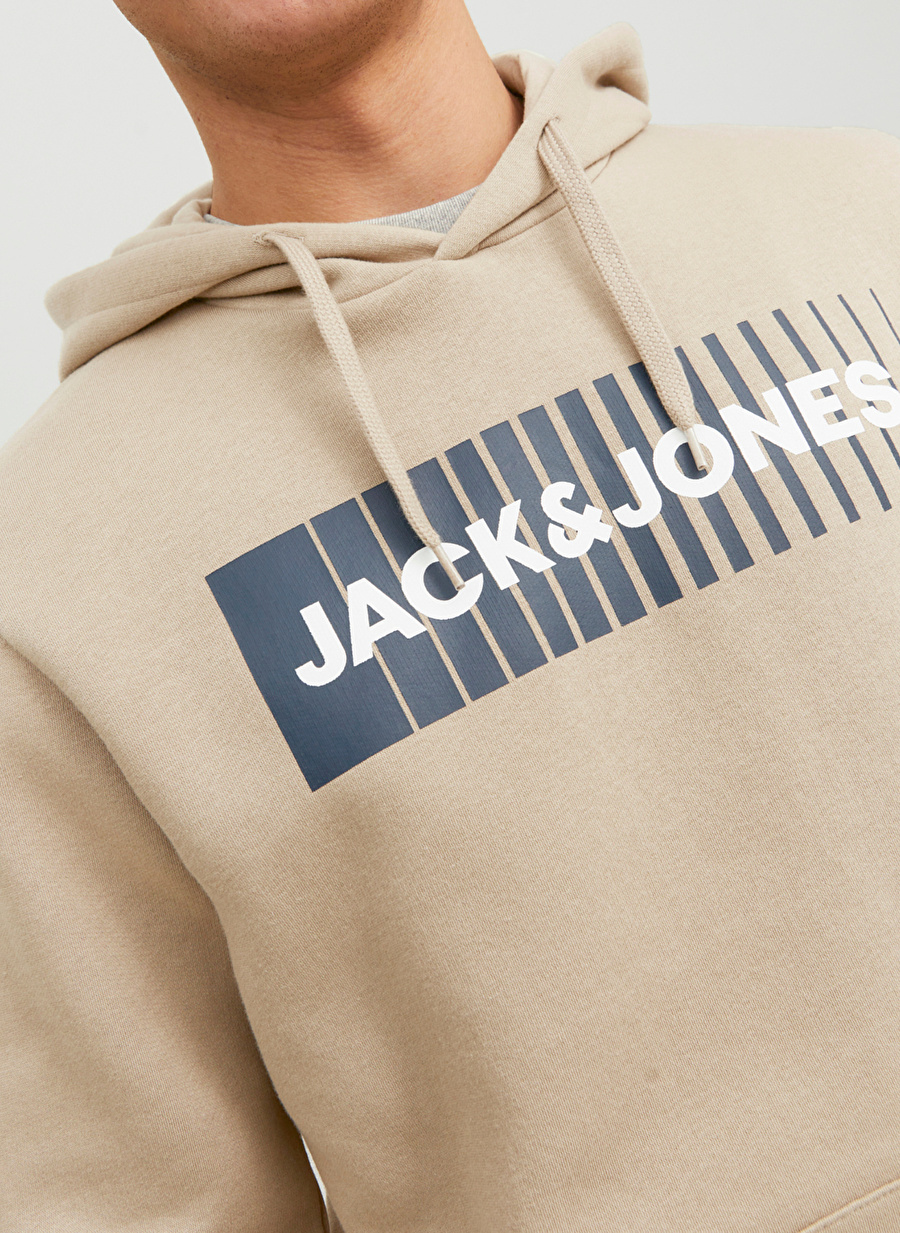 Jack & Jones Kapüşon Yaka Bej Erkek Sweatshırt 12233599_JJECORP LOGO SWEAT HOOD PL_4