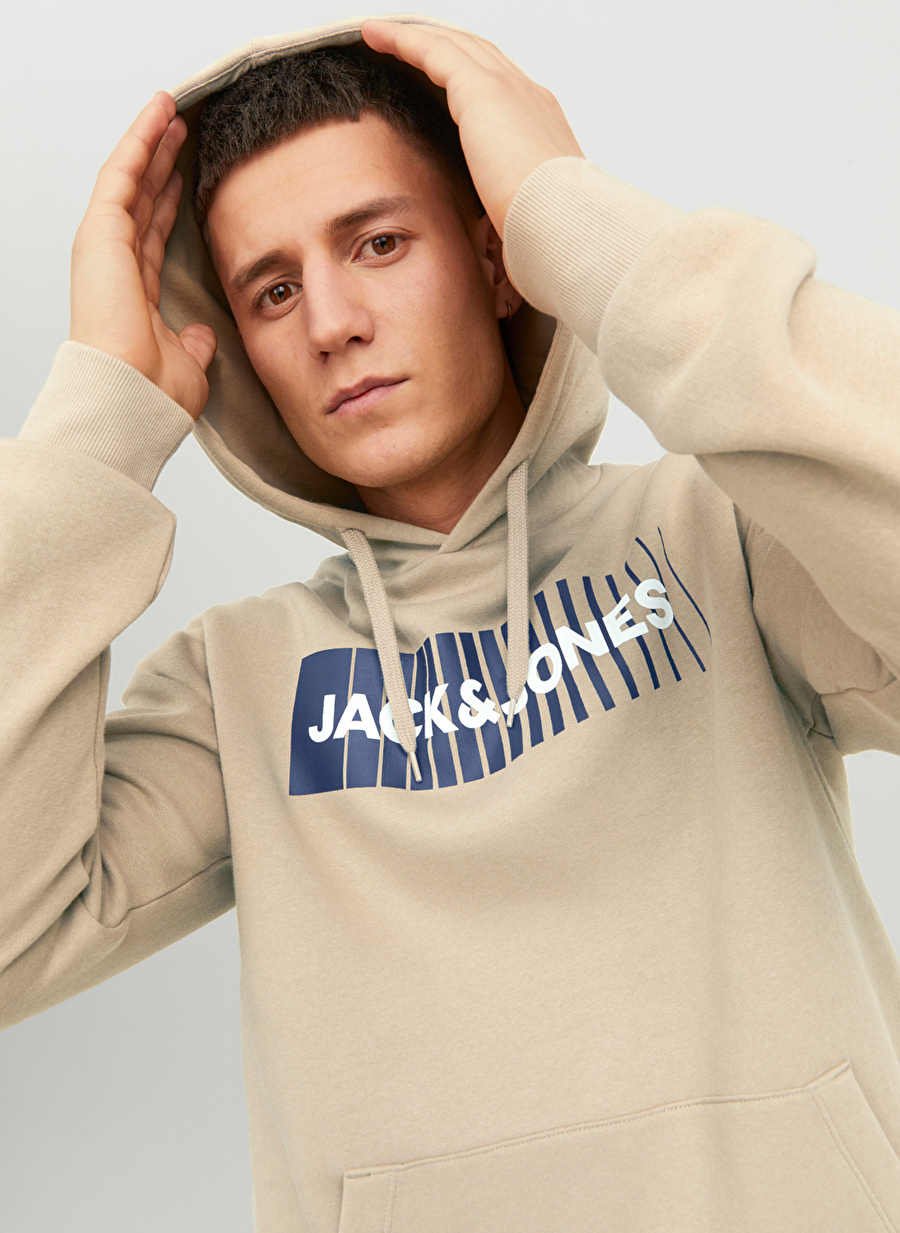 Jack & Jones Kapüşon Yaka Bej Erkek Sweatshırt 12233599_JJECORP LOGO SWEAT HOOD PL_5