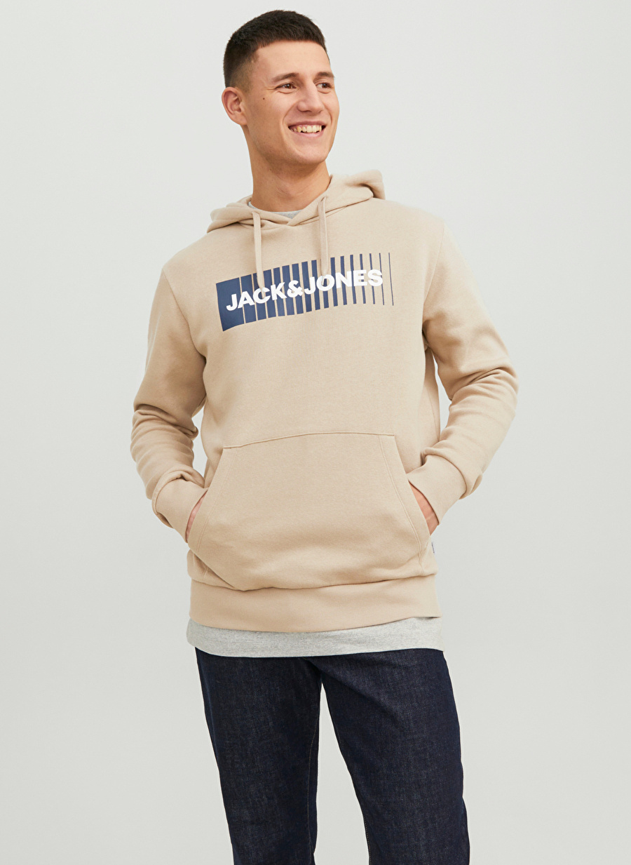 Jack & Jones Kapüşon Yaka Bej Erkek Sweatshırt 12233599_JJECORP LOGO SWEAT HOOD PL_6