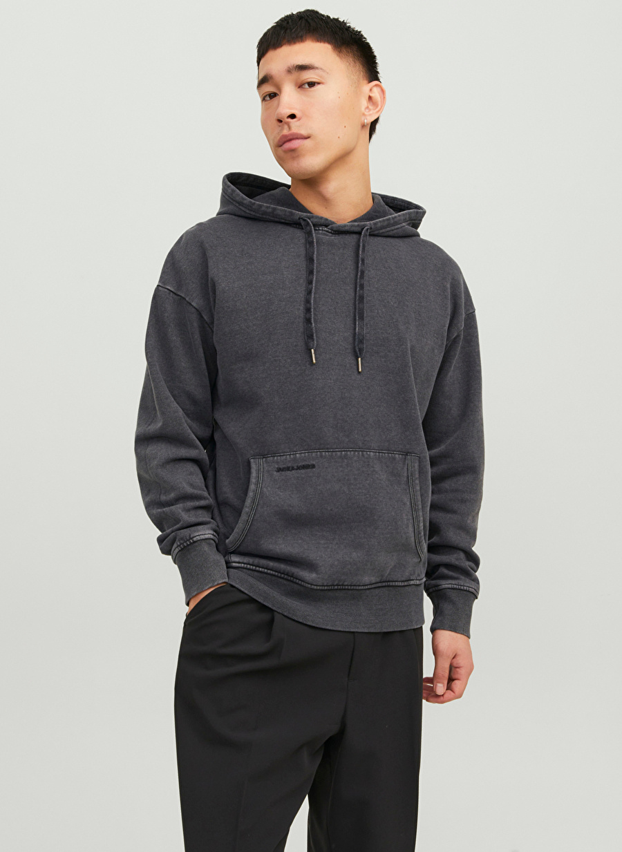 Jack & Jones Kapüşon Yaka Siyah Erkek Sweatshırt 12234739_JJEDREW SWEAT HOOD NOOS