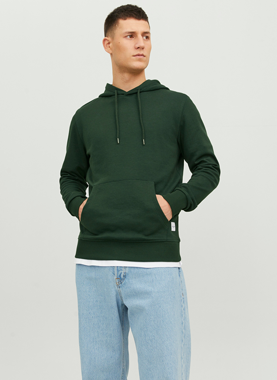 Jack & Jones Kapüşon Yaka Koyu Yeşil Erkek Sweatshırt 12182537_JJEBASIC SWEAT HOOD NOOS