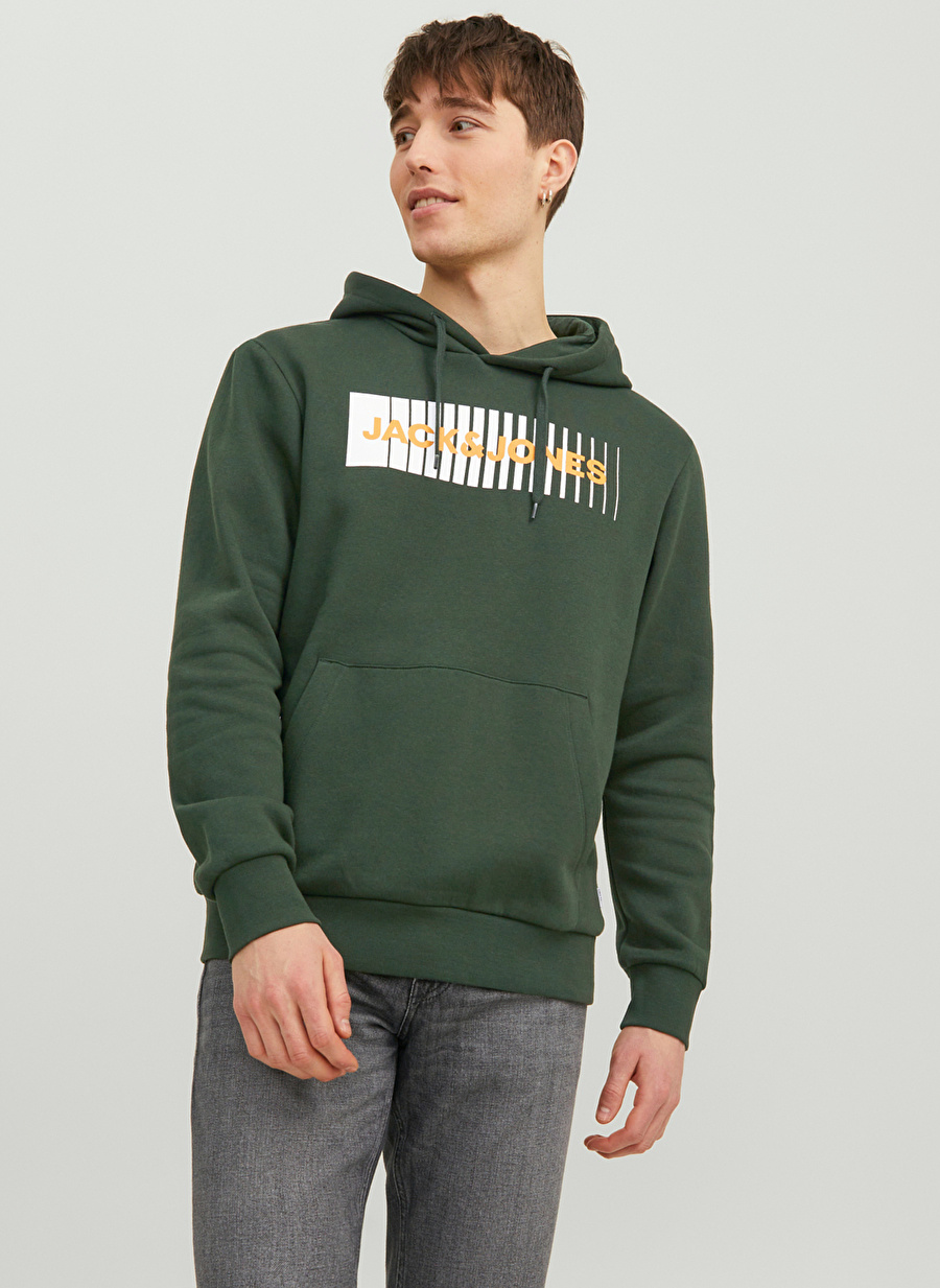 Jack & Jones Kapüşon Yaka Koyu Yeşil Erkek Sweatshırt 12233599_JJECORP LOGO SWEAT HOOD PL_4