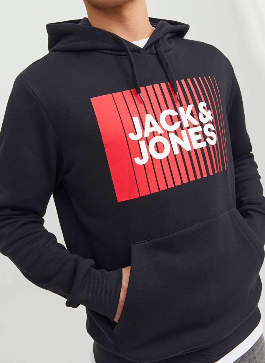 Jack & Jones Kapüşon Yaka Siyah Erkek Sweatshırt 12233599_JJECORP LOGO SWEAT HOOD PL_1