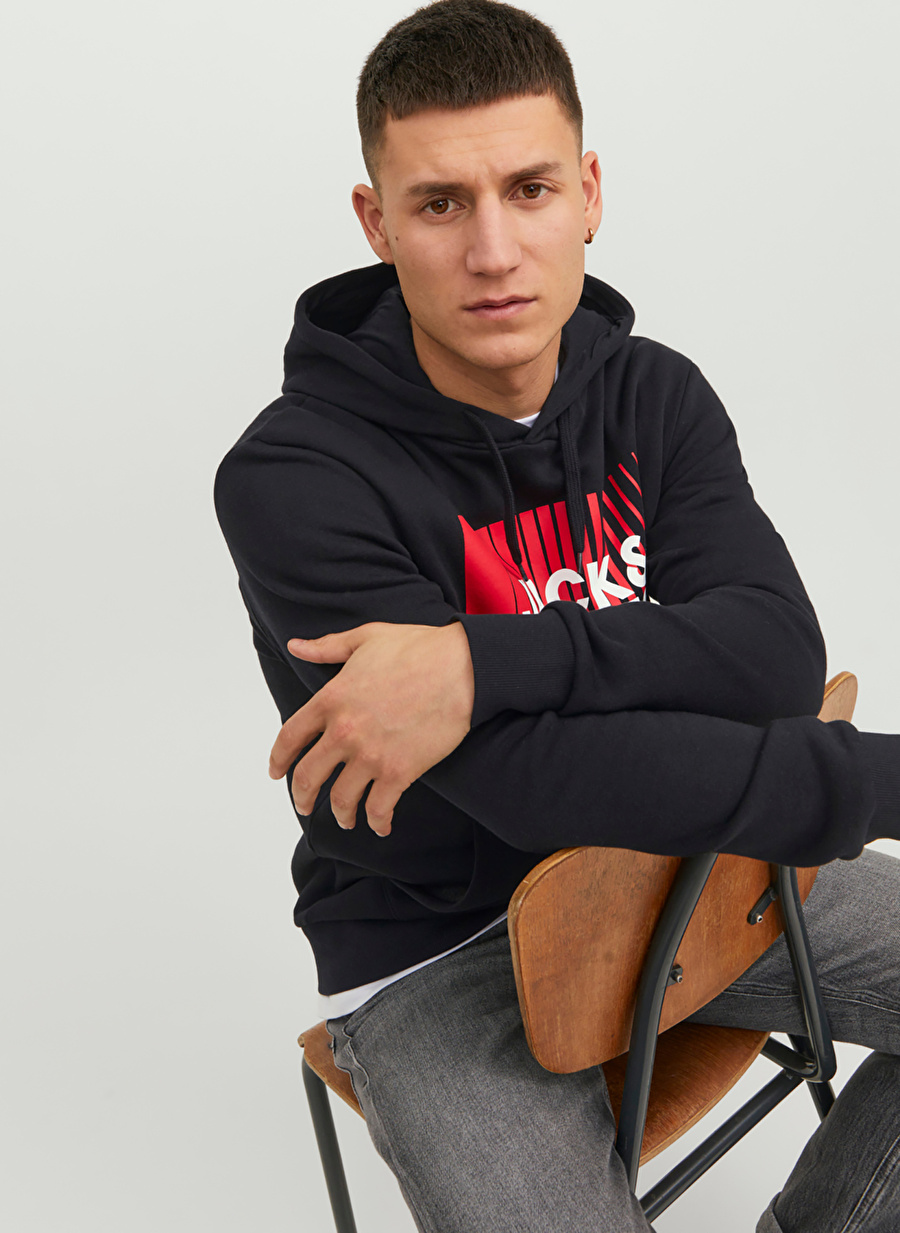 Jack & Jones Kapüşon Yaka Siyah Erkek Sweatshırt 12233599_JJECORP LOGO SWEAT HOOD PL_2