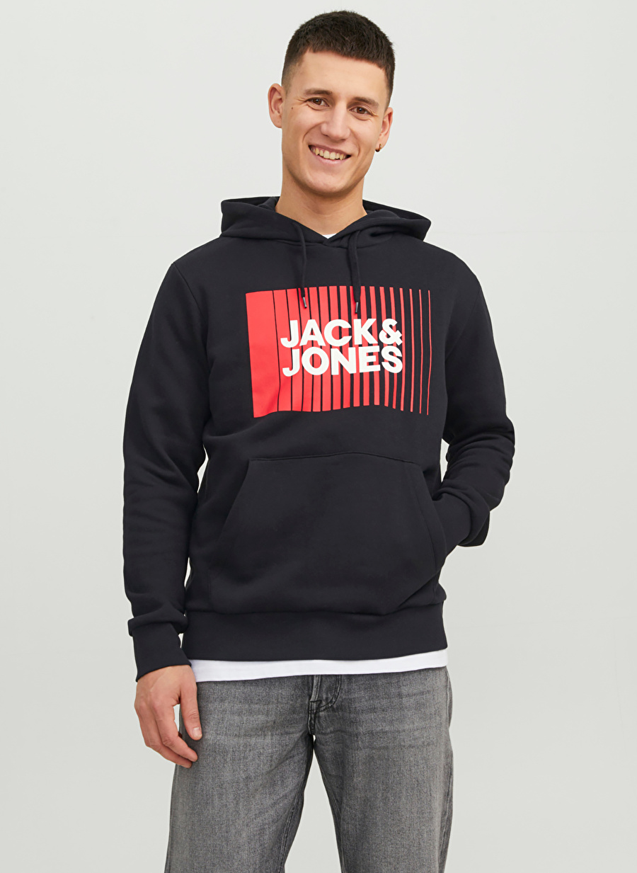 Jack & Jones Kapüşon Yaka Siyah Erkek Sweatshırt 12233599_JJECORP LOGO SWEAT HOOD PL_3