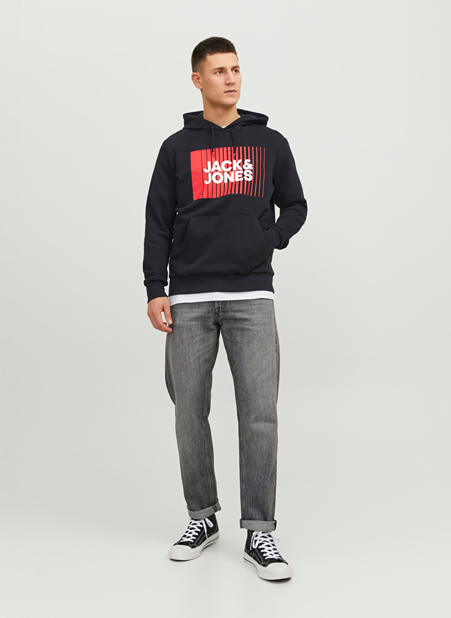 Jack & Jones Kapüşon Yaka Siyah Erkek Sweatshırt 12233599_JJECORP LOGO SWEAT HOOD PL_4