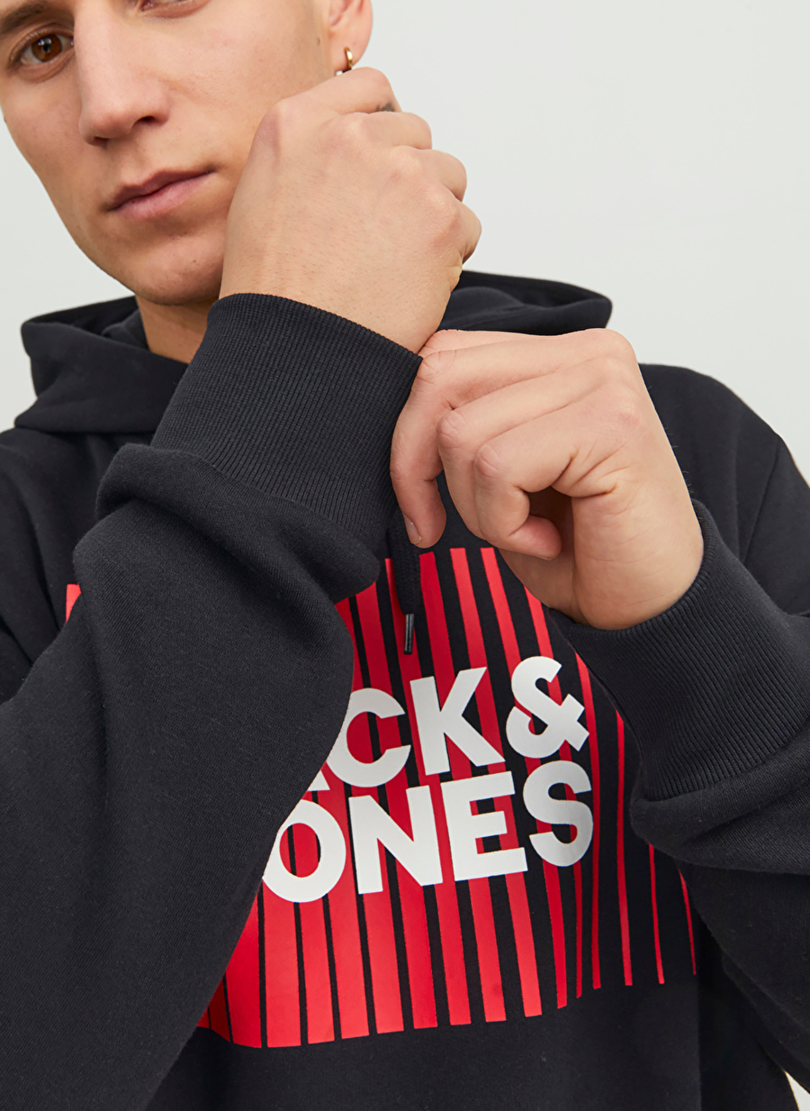 Jack & Jones Kapüşon Yaka Siyah Erkek Sweatshırt 12233599_JJECORP LOGO SWEAT HOOD PL_6