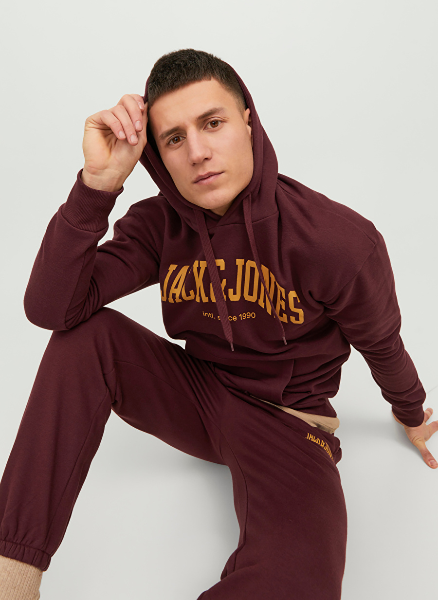 Jack & Jones Kapüşon Yaka Bordo Erkek Sweatshırt 12236513_JJEJOSH SWEAT HOOD NOOS