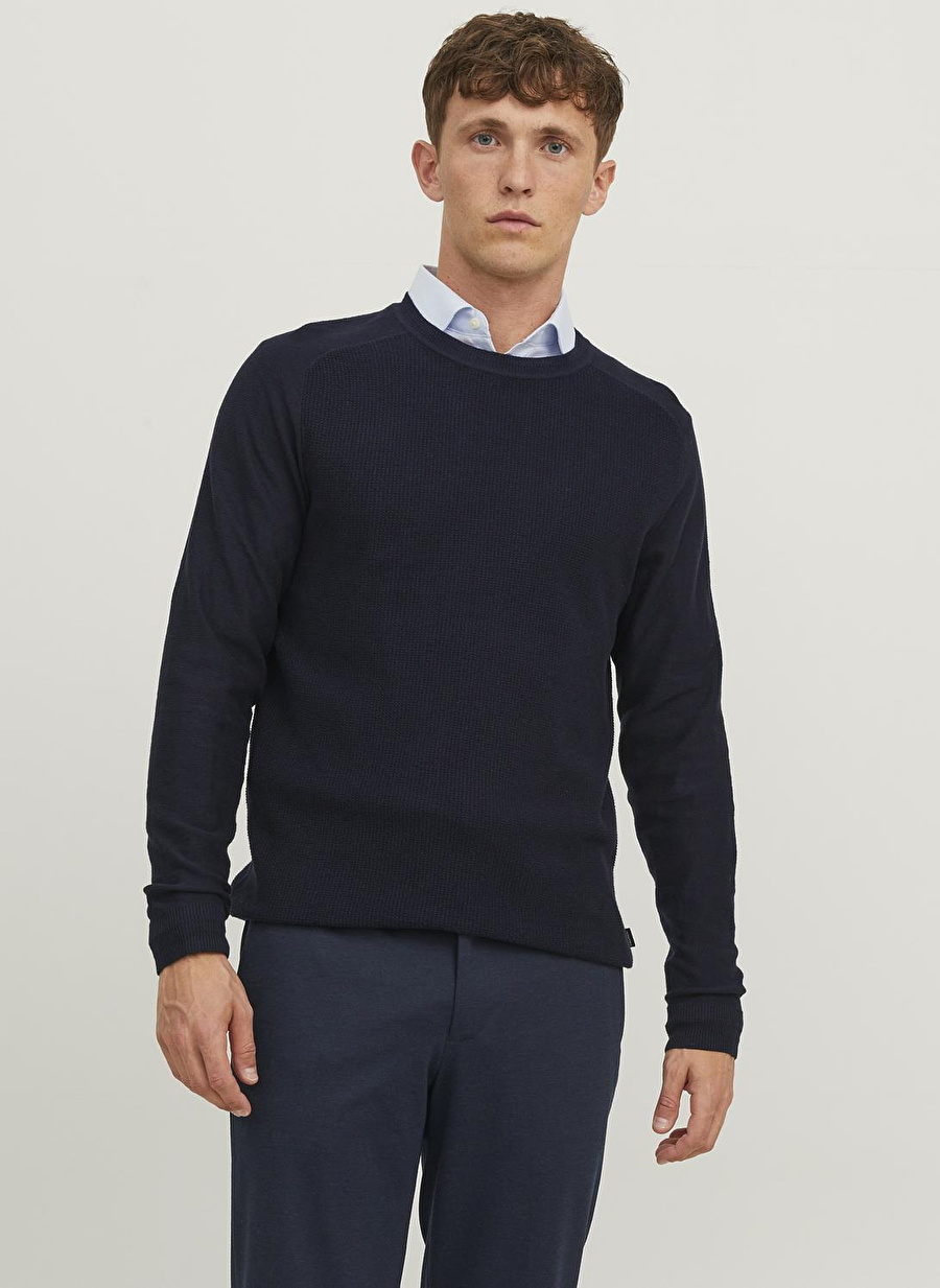 Jack & Jones Bisiklet Yaka Standart Lacivert Erkek Kazak 12240711_JPRBLAANDERSON KNIT STRUCT_0