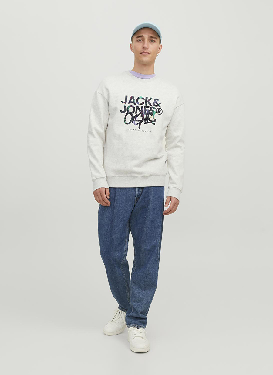 Jack & Jones Bisiklet Yaka Açık Gri Erkek Sweatshırt 12242366_JORSILVERLAKE SWEAT CREW N