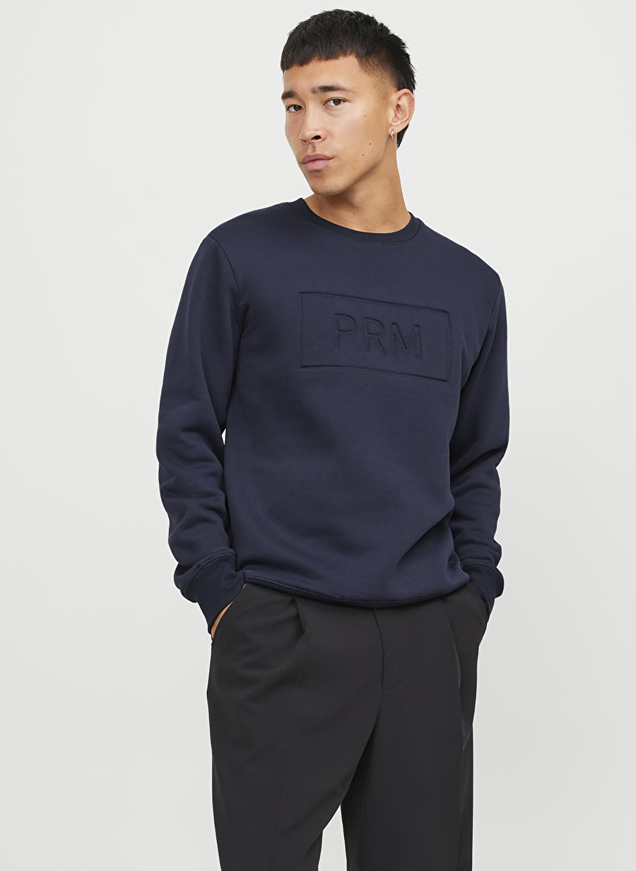 Jack & Jones Bisiklet Yaka Lacivert Erkek Sweatshırt 12241106_JPRBLABLAKE SWEAT CREW NEC