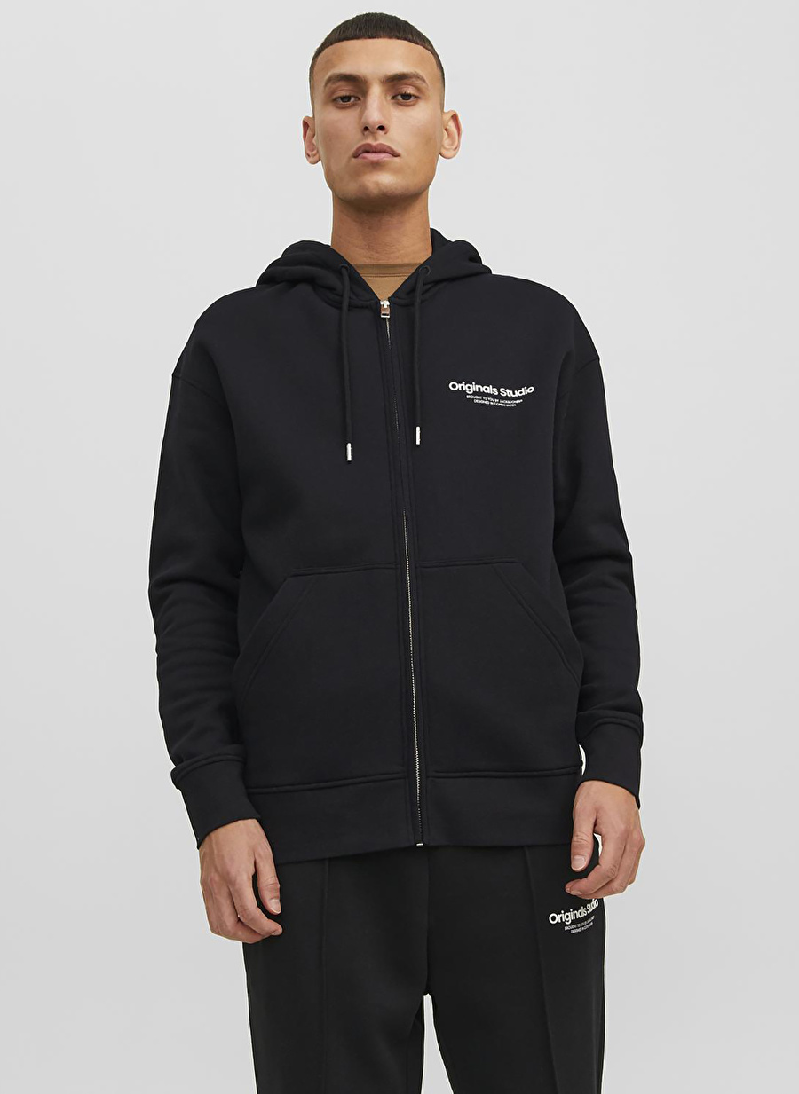 Jack & Jones Kapüşon Yaka Siyah Erkek Sweatshırt 12241691_JORVESTERBRO SWEAT ZIP HOO