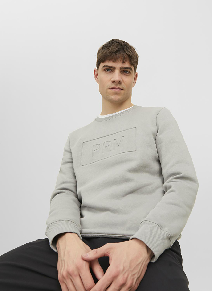 Jack & Jones Bisiklet Yaka Gri Erkek Sweatshırt 12241106_JPRBLABLAKE SWEAT CREW NEC_0