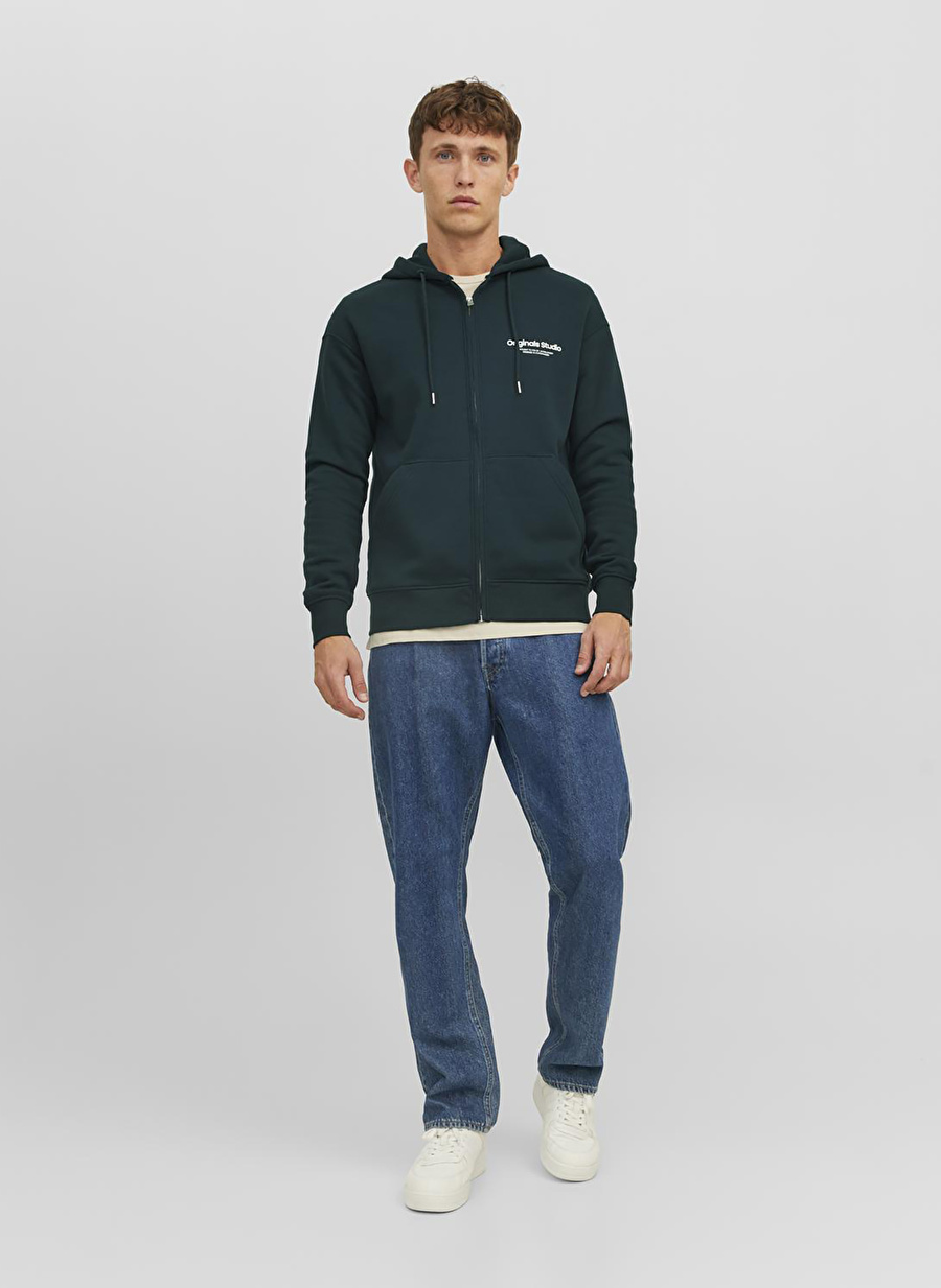 Jack & Jones Kapüşon Yaka Koyu Yeşil Erkek Sweatshırt 12241691_JORVESTERBRO SWEAT ZIP HOO