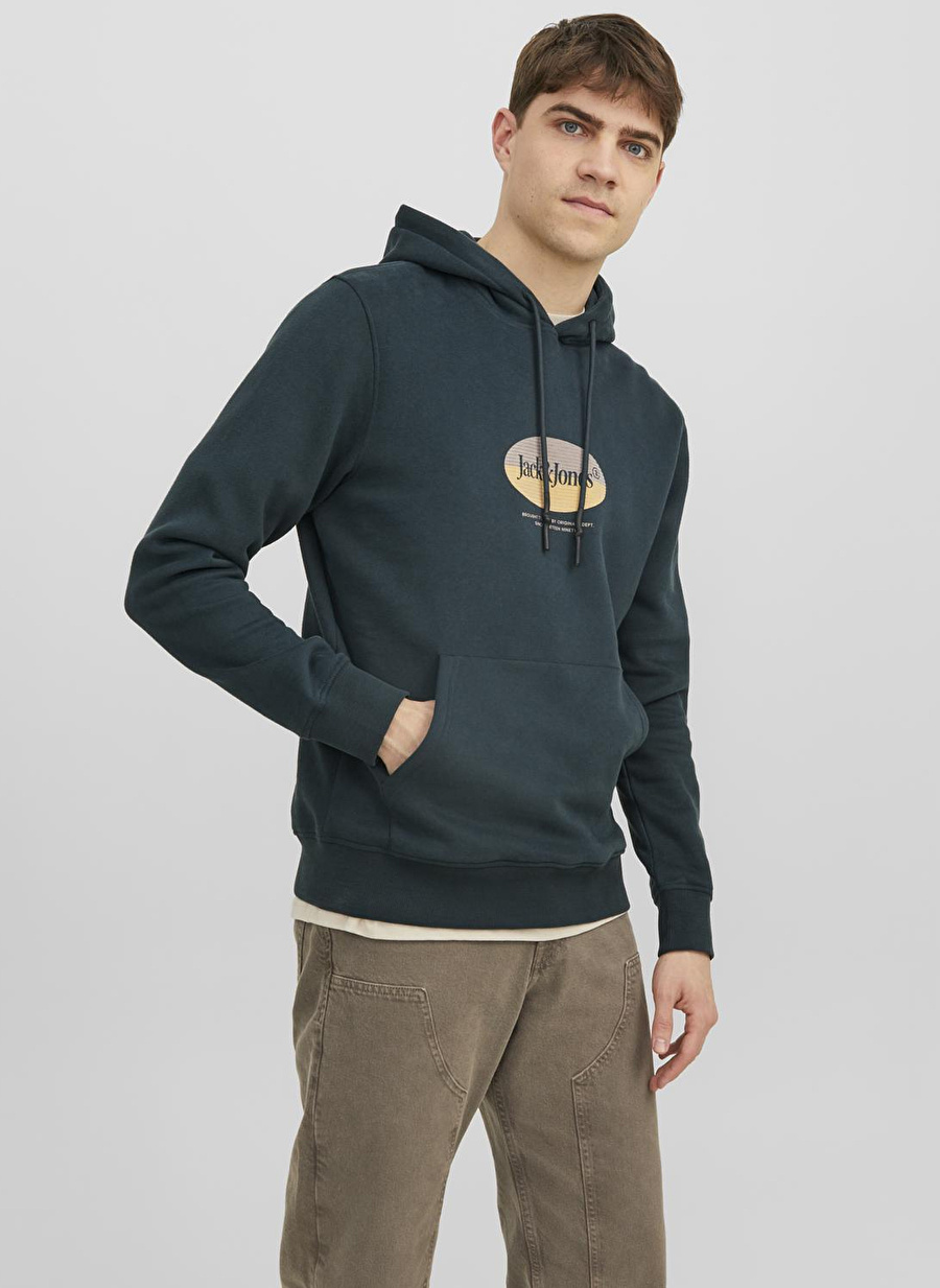 Jack & Jones Kapüşon Yaka Koyu Yeşil Erkek Sweatshırt 12242197_JORDALSTON BRANDING SWEAT