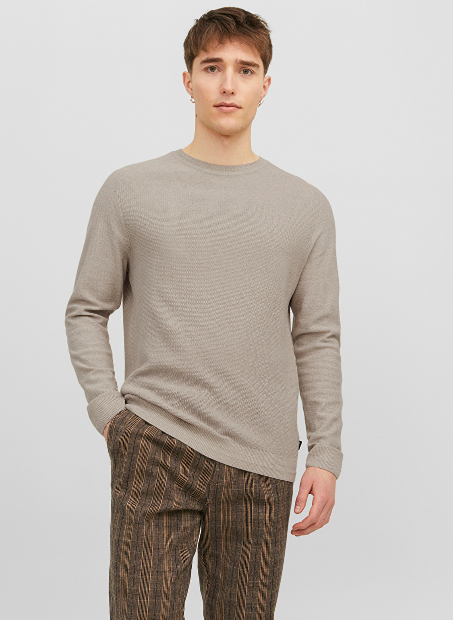 Jack & Jones Bisiklet Yaka Standart Taş Erkek Kazak 12240711_JPRBLAANDERSON KNIT STRUCT_4