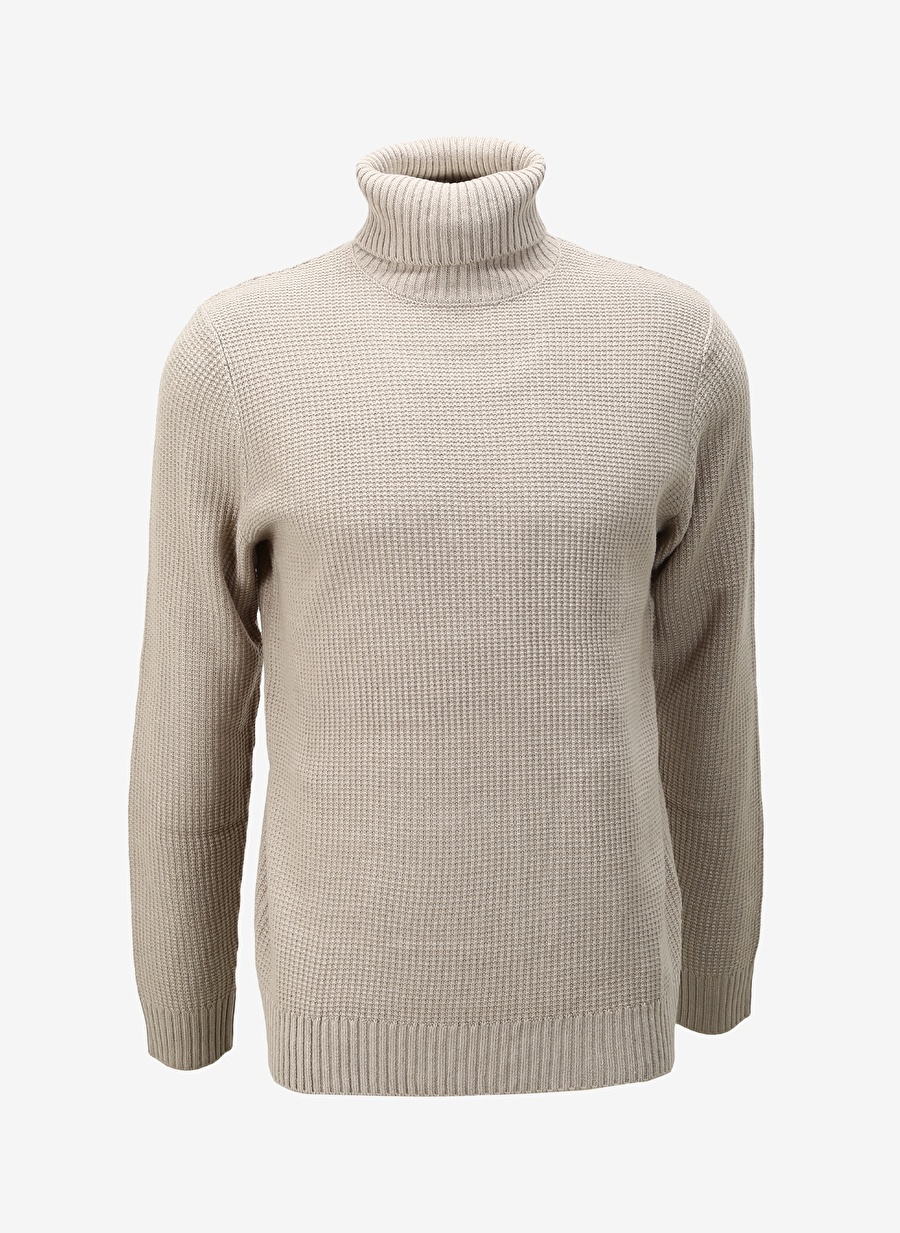 Jack & Jones Dik Yaka Standart Krem Erkek Kazak 12243119_JORKYLE KNIT ROLL NECK