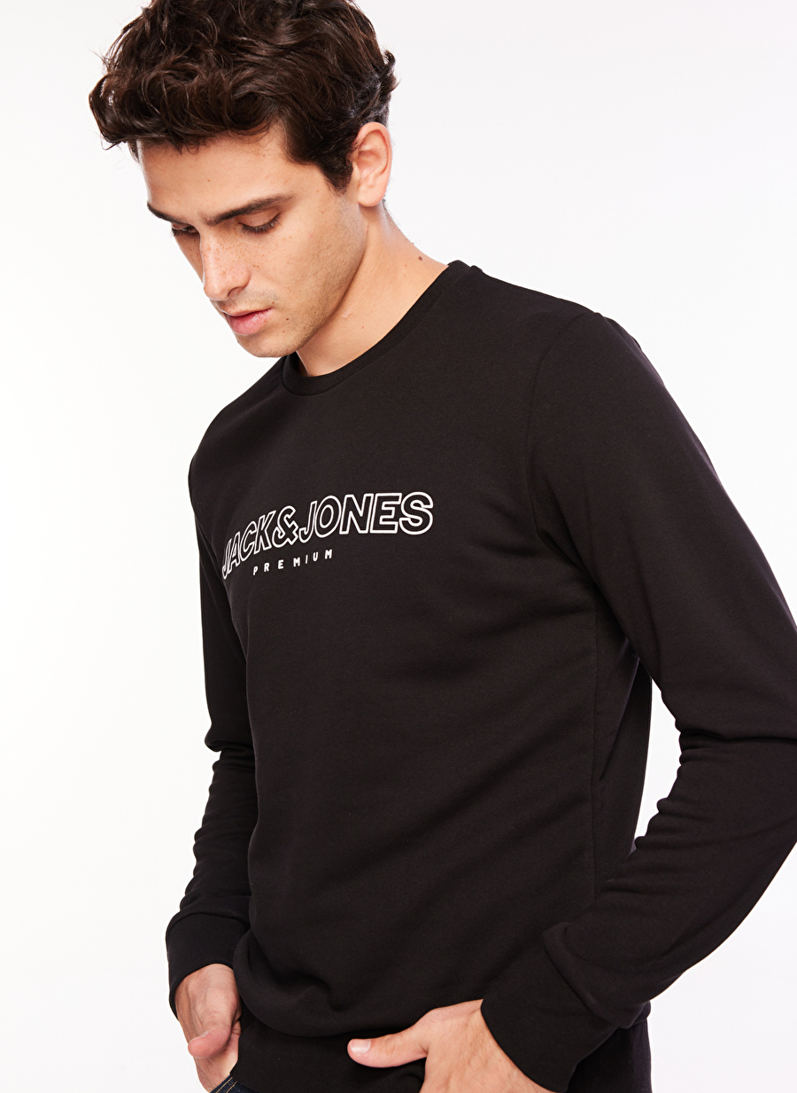 Jack & Jones Bisiklet Yaka Siyah Erkek Sweatshırt 12250970_JPRBLAJASON BRANDING SWEAT