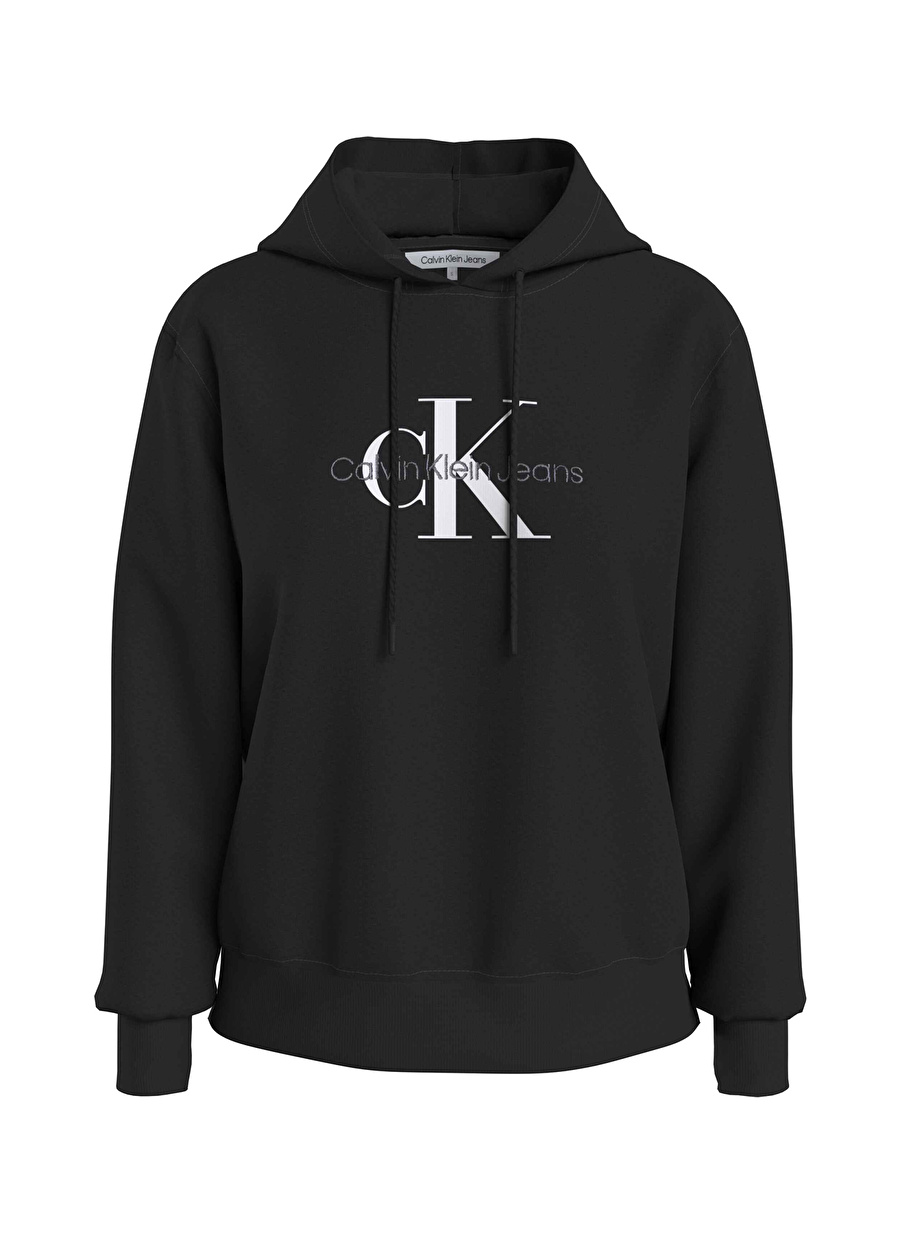 Calvin Klein Jeans Siyah Kadın Kapüşonlu Baskılı Sweatshirt J20J221335