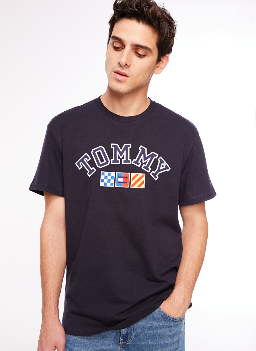 Tommy Jeans Bisiklet Yaka Baskılı Mavi Erkek T-Shirt DM0DM16846DW5