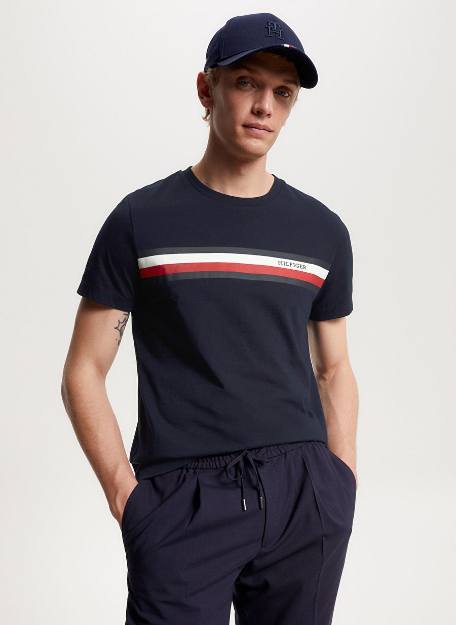 Tommy Hilfiger Bisiklet Yaka Mavi Erkek T-Shirt MW0MW32119DW5