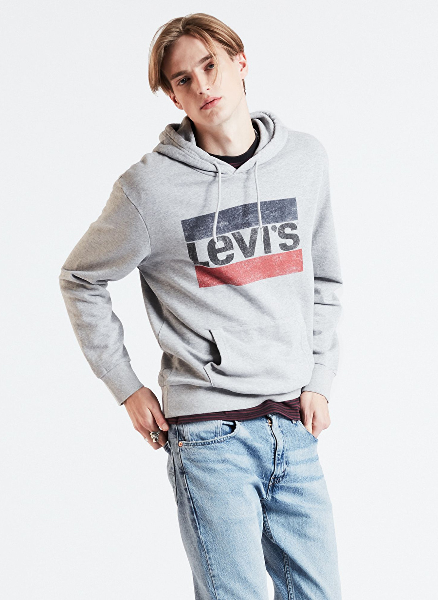 Levis Kapüşon Yaka Gri Sweatshırt A4912-0005_TRGRAPHIC PO HOODIE T3 S