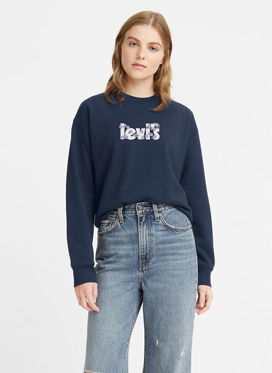 Levis Bisiklet Yaka Baskılı Mavi Kadın Sweatshırt 18686-0201