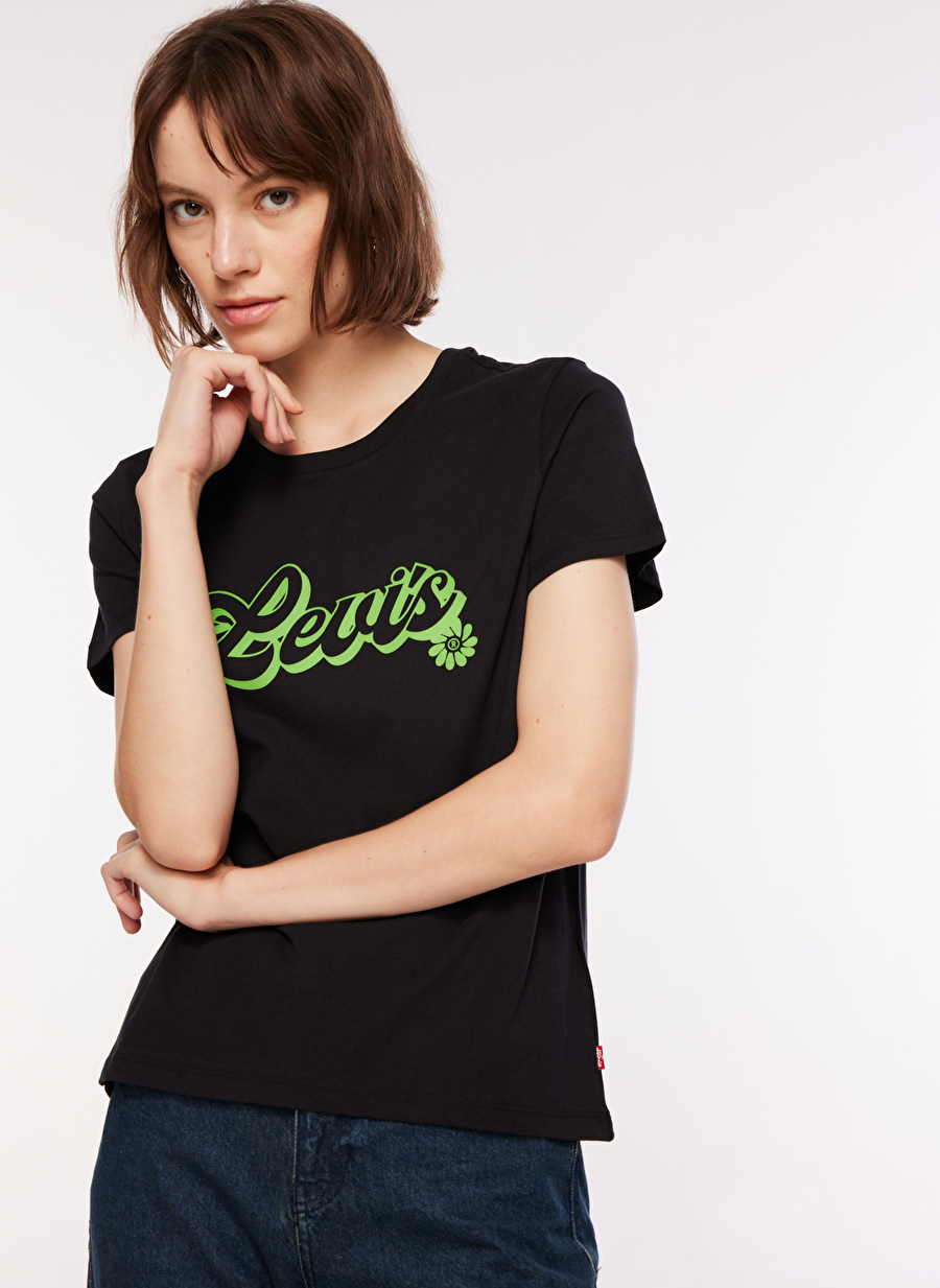 Levis Bisiklet Yaka Baskılı Siyah Kadın T-Shirt 23771-0425