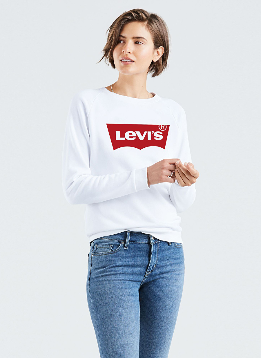 Levis Bisiklet Yaka Baskılı Beyaz Kadın Sweatshırt 29717-0128