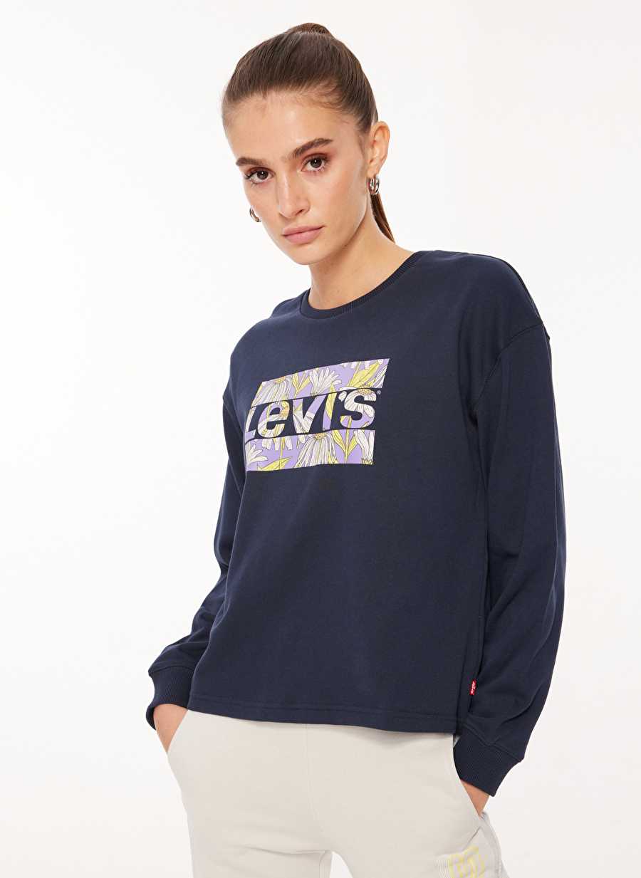 Levis Bisiklet Yaka Baskılı Mavi Kadın Sweatshırt 86324-0071