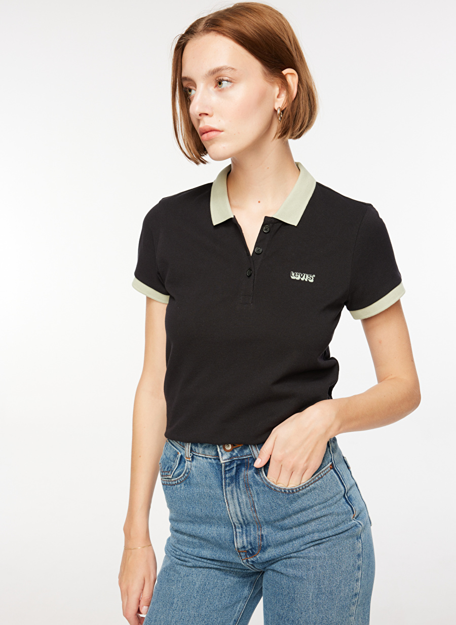 Levis Düz Siyah Kadın Polo T-Shirt