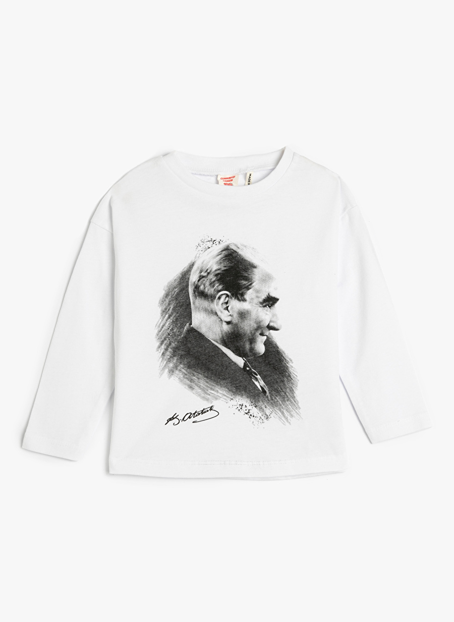 Koton Atatürk Baskılı Beyaz Erkek Bebek Bisiklet Yaka T-Shirt 4WMB10138TK