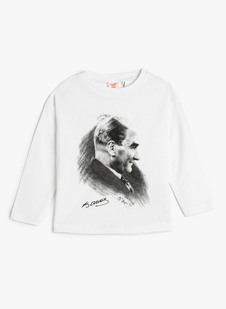 Koton Atatürk Baskılı Beyaz Erkek Bebek Bisiklet Yaka T-Shirt 4WMB10138TK